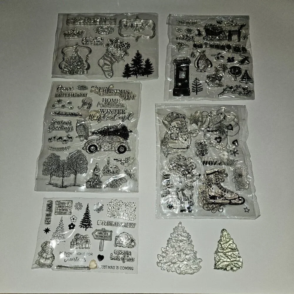Clear Stamps Mixed Lot Christmas Tree Stocking House Reindeer Snowman READ